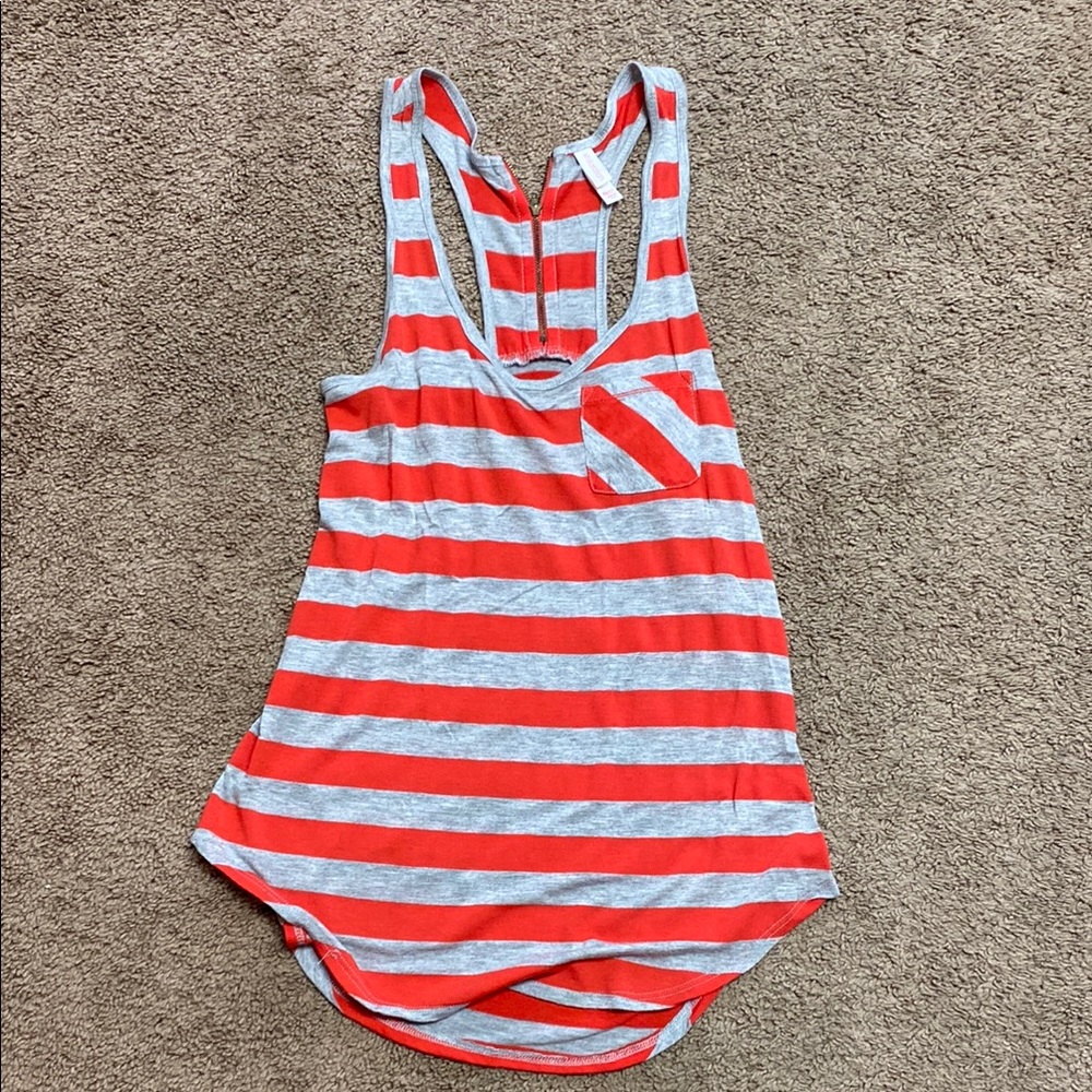 Xhilaration Red and Gray Striped Tank Top